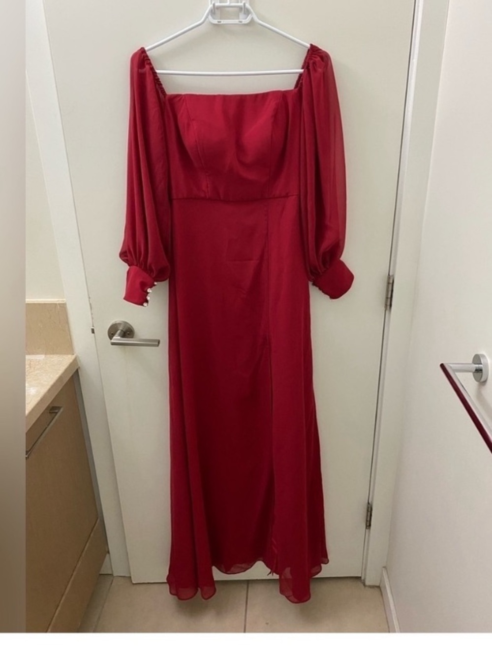 off shoulder burgundy maxi dress with slit  prom dress wedding guest NWOT - Picture 6 of 7